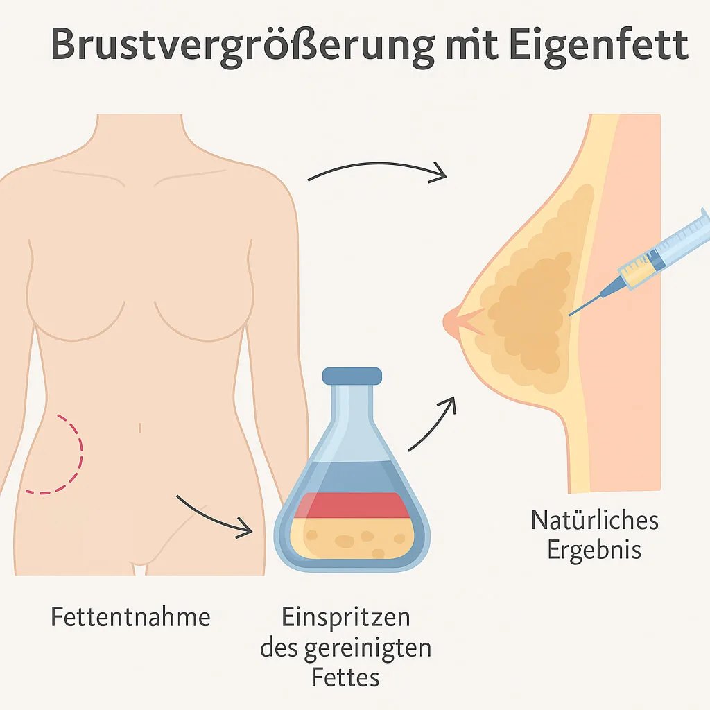 Schaubild: Brustvergrößerung mit Eigenfett oder Implantat